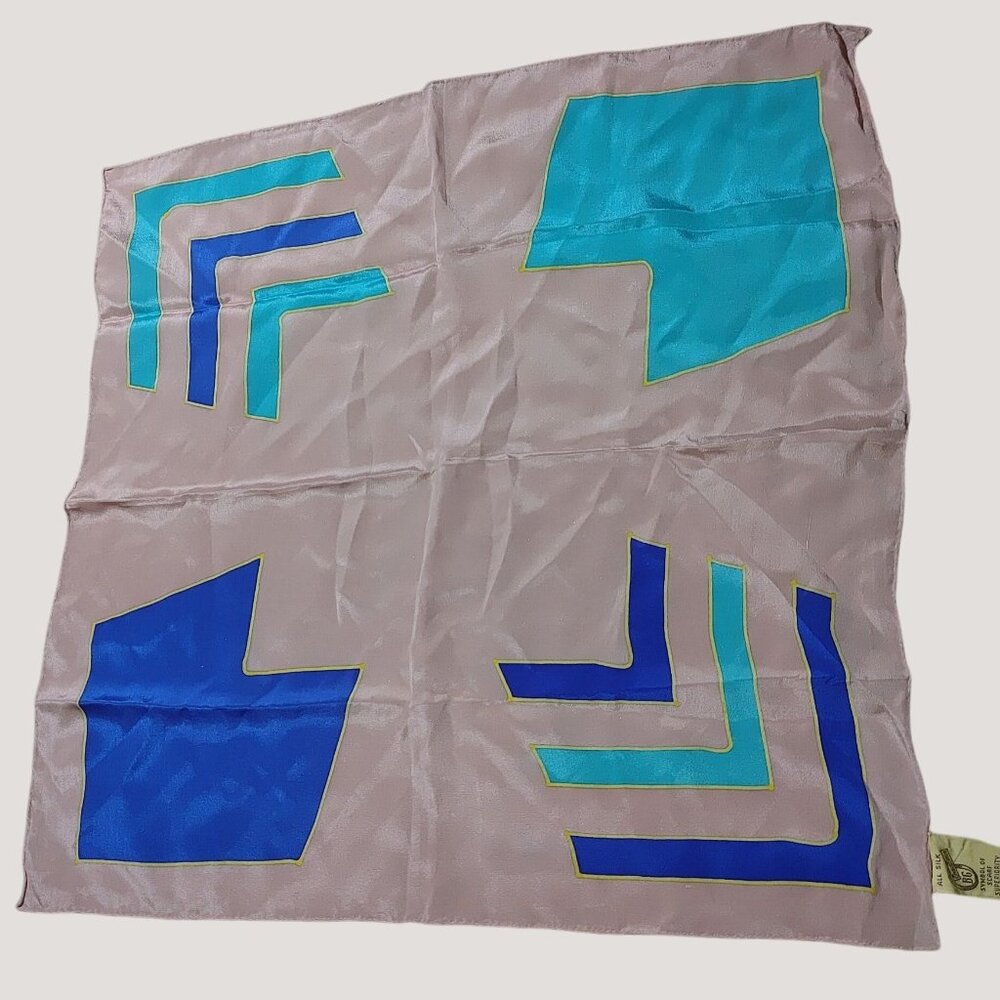 Vintage Small Craventte Silk BG Creation Scarf Pink Blue Teal Geometric Design